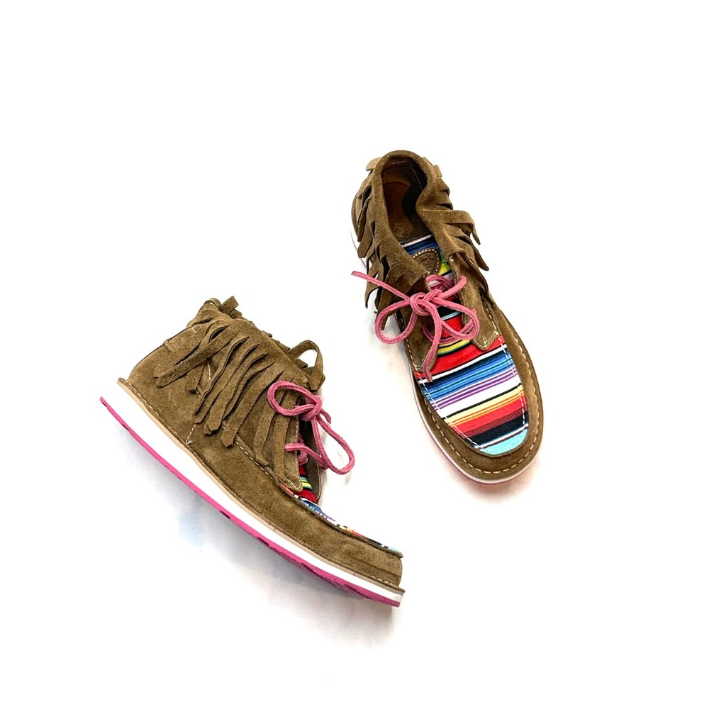 ARIAT Womens 7.5 Brown Suede Rainbow Stripe Fringe Cruise Lace Up Boots Box55